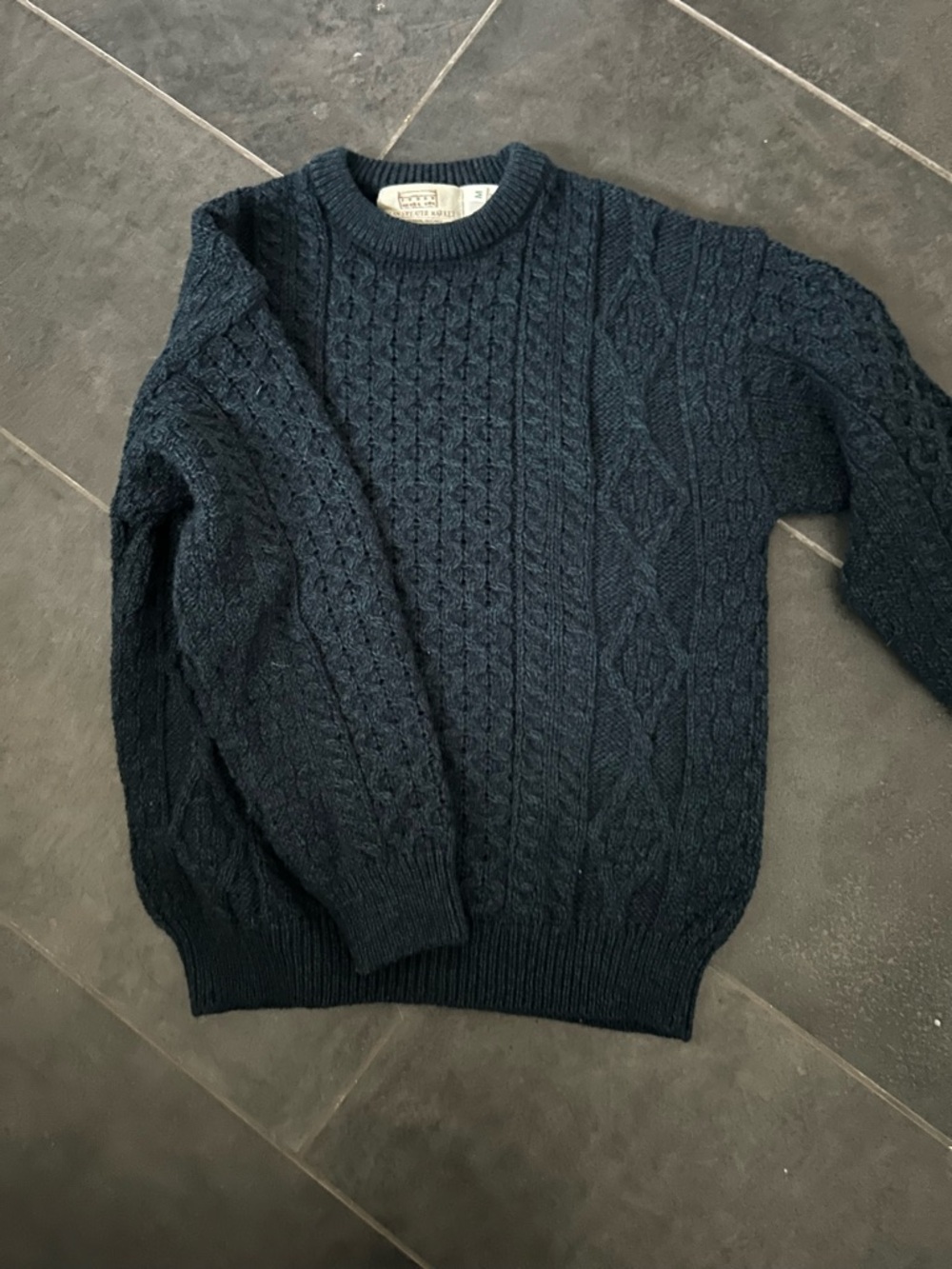 Women’s Navy Cable-Knit Crewneck Sweater - 100% Irish Wool